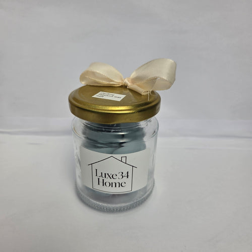 Chuffing Fabulous Wax Melts in reusable mason jar with gold lid and cream ribbon, handmade by Luxe 34 Home