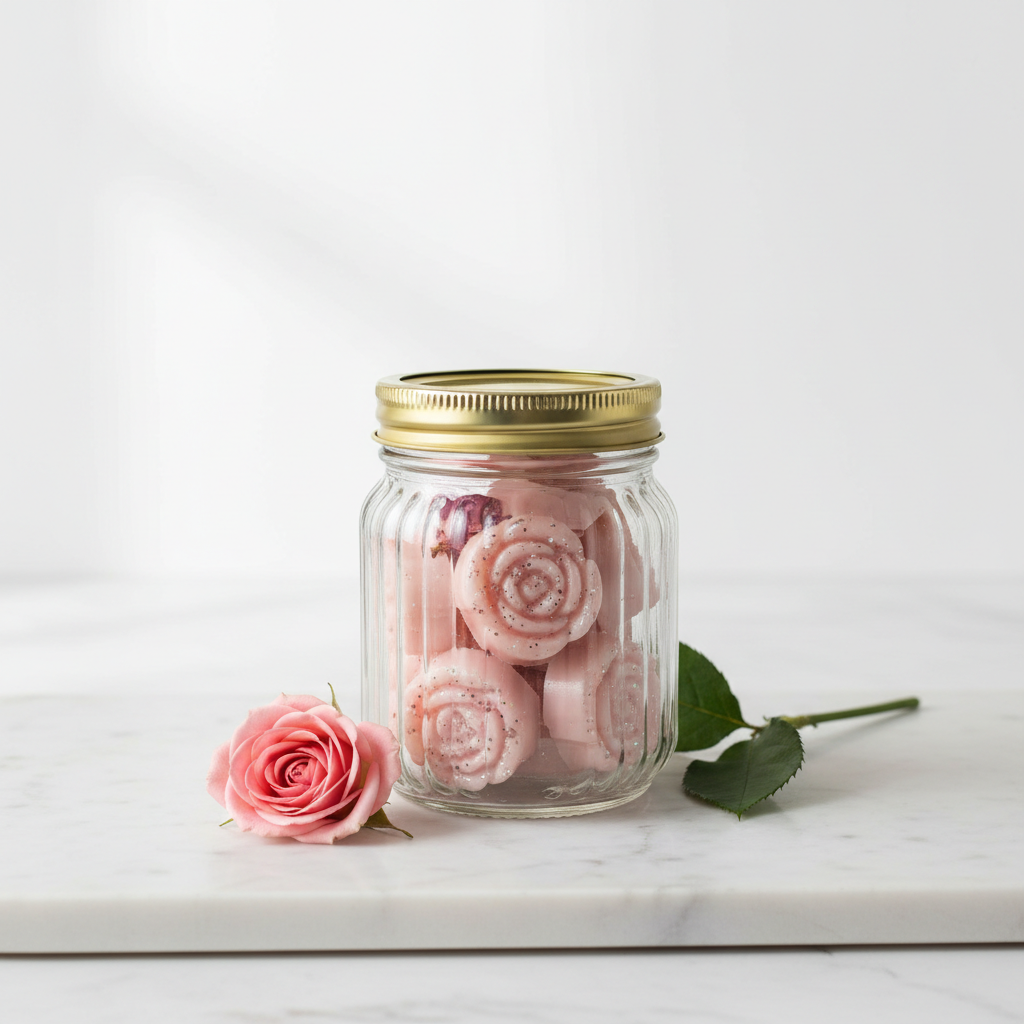 Luxury Rose Wax Melts in eco mason jar – handmade scented wax melt by Luxe 34 Home