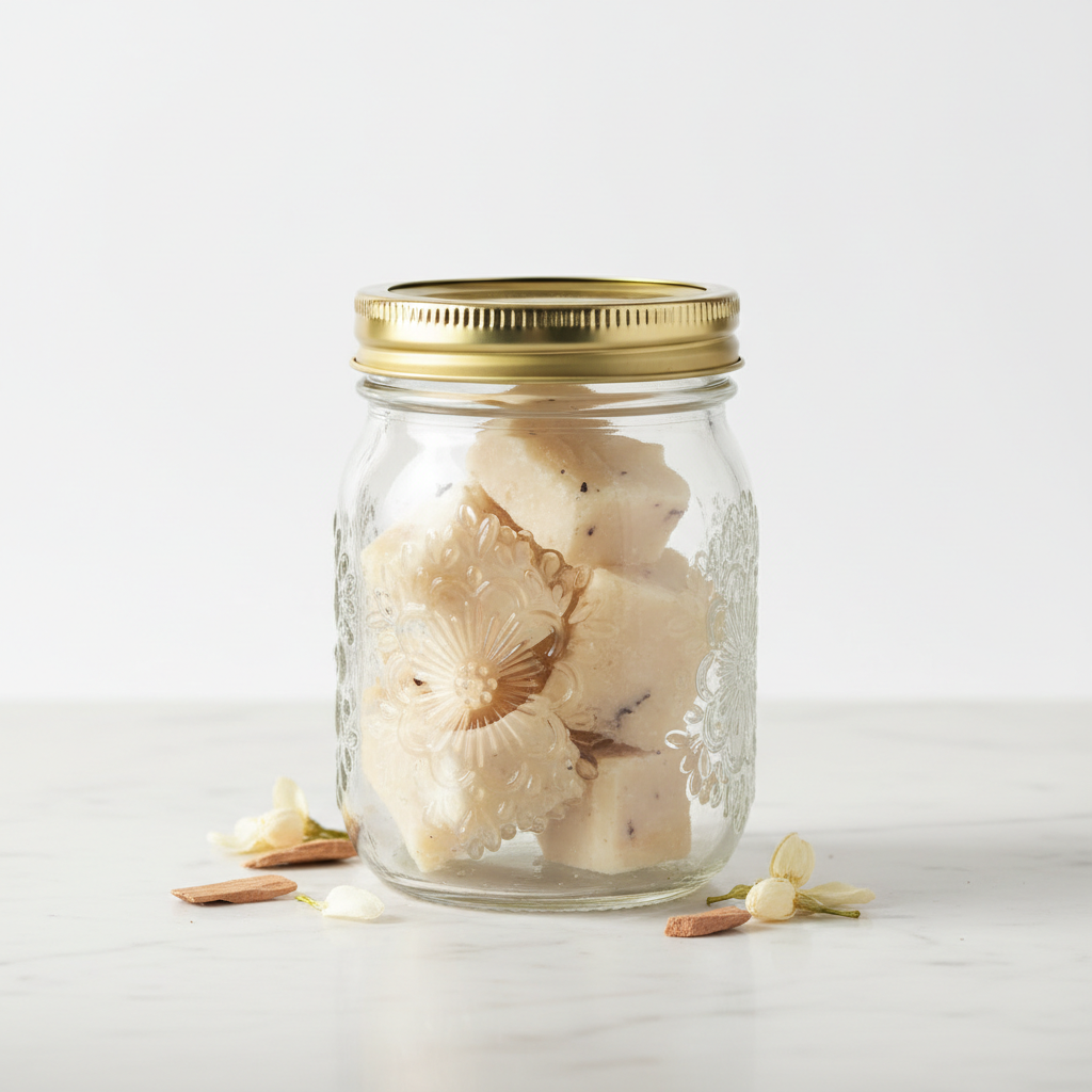 Luxury Sandalwood Wax Melts in eco mason jar – handmade scented wax melt by Luxe 34 Home